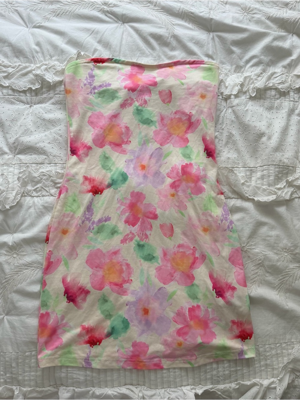 Soleia Strapless Floral Pink Mini Watercolor Dress Size Medium - Picture 4 of 5